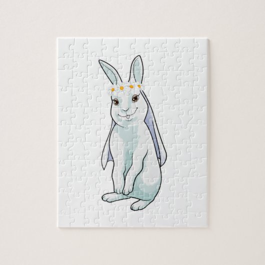Puzzle Lapin comme mariée avec couronne de fleurs (Vertical)