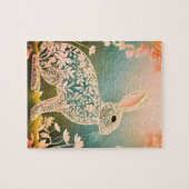 Puzzle Lapin d'art de printemps à fleurs blanches  (Horizontal)