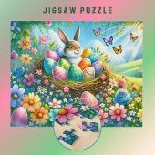 Puzzle Lapin de Pâques avec des oeufs dans le Jardin Fleu