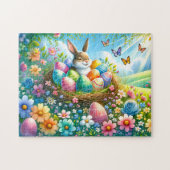 Puzzle Lapin de Pâques avec des oeufs dans le Jardin Fleu (Horizontal)