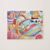 Puzzle Lapin de Pâques mignon Peinture de chat et de chie (Horizontal)