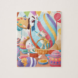 Puzzle Lapin de Pâques mignon Peinture de chat et de chie