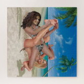 PUZZLE LAPIN DE PLAGE AU LUTTE DE CHATOUILLES (Horizontal)