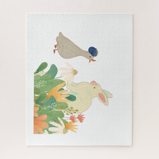 Puzzle Lapin et Oiseau de Whimsical en Fleur - Plage de p (Vertical)