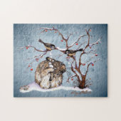 Puzzle Lapin Et Oiseaux De Neige (Horizontal)