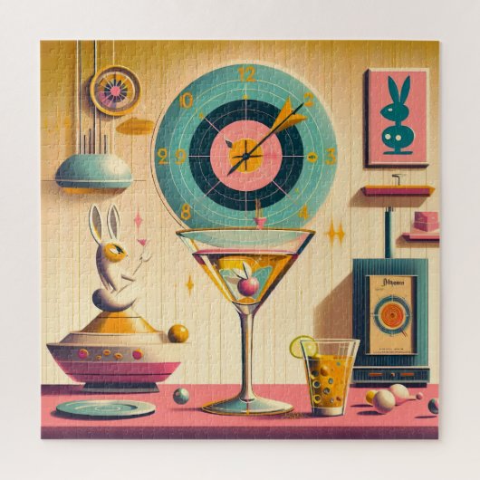 Puzzle Lapin Martini Rétro Futuriste du Milieu du Siècle  (Vertical)