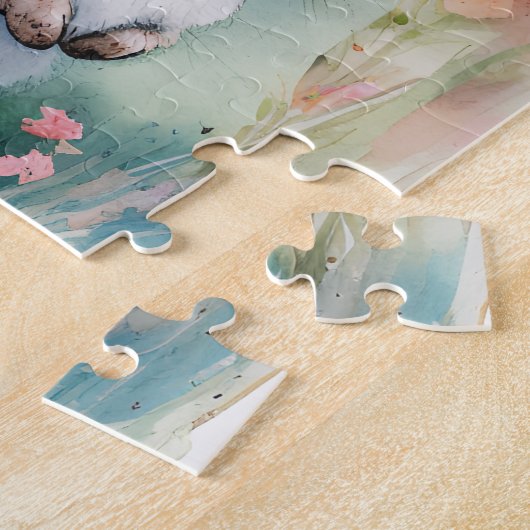 Puzzle Lapin mignon lapin et fleurs de printemps d'aquare (Côté)