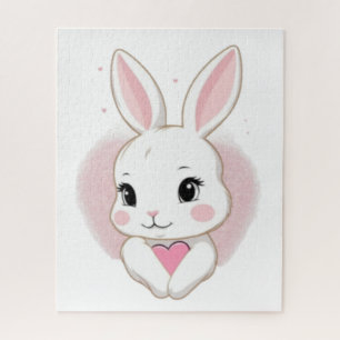 Puzzle Lapin Mignon Tenant un Cœur Design Romantique