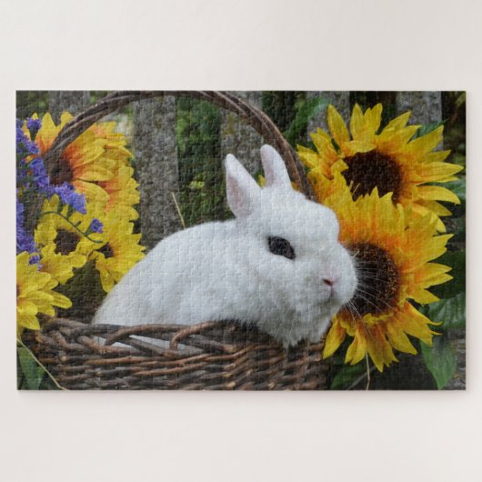 Puzzle Lapin nain Hotot lapin avec des tournesols (Horizontal)