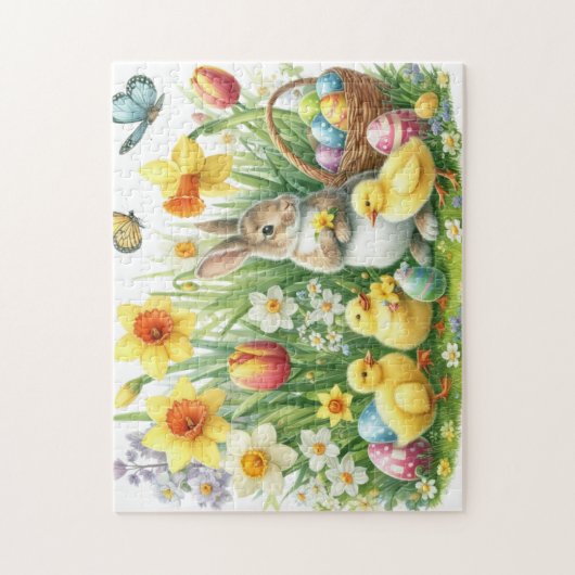 Puzzle lapin/poulet de printemps classique/Vintage (Vertical)