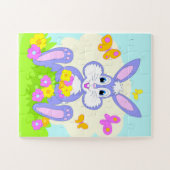 Puzzle Lapin Violet Mignon Papillons Fleurs Joyeux (Horizontal)