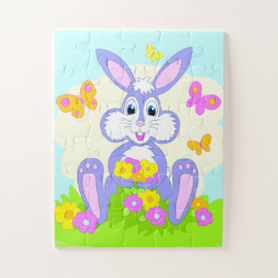 Puzzle Lapin Violet Mignon Papillons Fleurs Joyeux