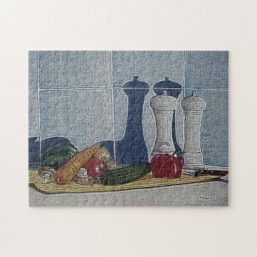 Puzzle l'art de la vie calme et décalé poivrons courgette (Horizontal)