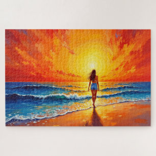Puzzle L'art du coucher de soleil orange d'une heure d'or