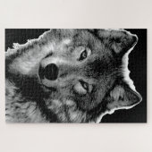 Puzzle L'art du loup noir et blanc L'art animal (Horizontal)