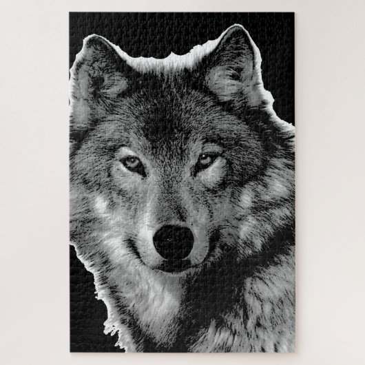 Puzzle L'art du loup noir et blanc L'art animal (Vertical)