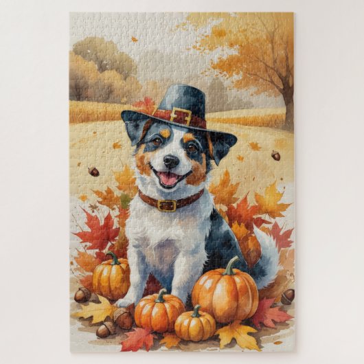 Puzzle L'automne australien Terrier quitte Thanksgiving A (Vertical)