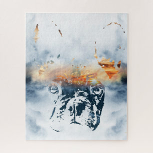 Puzzle Le bulldog français et le paysage mêlent design