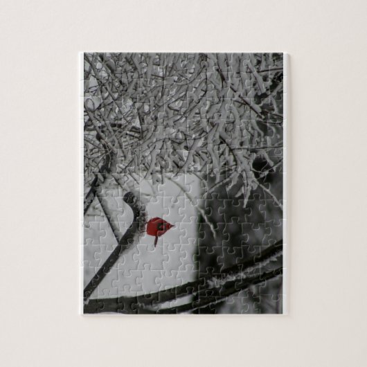 Puzzle Le cardinal se repose dans la neige (Vertical)