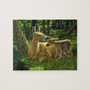 Puzzle Le cerf de Virginie Doe & Fawn au printemps