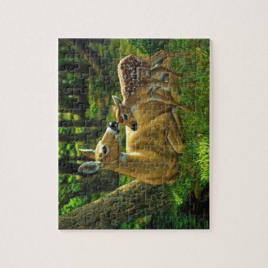 Puzzle Le cerf de Virginie Doe & Fawn au printemps (Vertical)