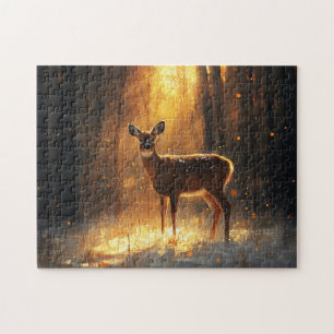 Puzzle Le cerf majestueux dans une forêt d'hiver