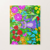 Puzzle Le chat de bande dessinée dans le jardin fleurit (Vertical)