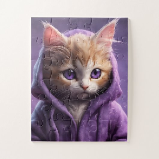 Puzzle Le chaton dans un Sweat - shirt à capuche pourpre (Vertical)