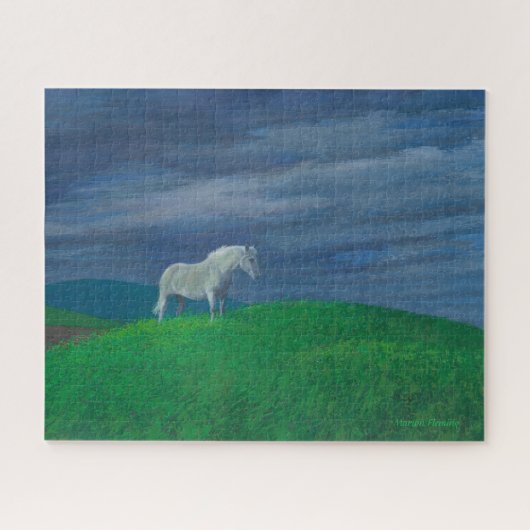 Puzzle Le cheval blanc attend en attendant la tempête - (Horizontal)