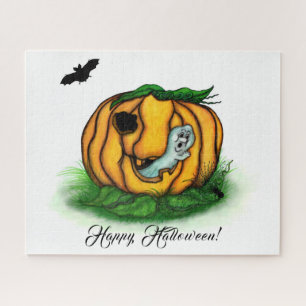Puzzle Le fantôme d'Halloween, chauve-souris, fantôme et 