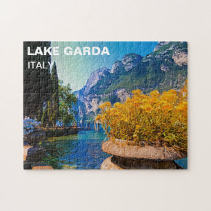 Puzzle Le lac de Garde et les fleurs jaunes Peinture à l'