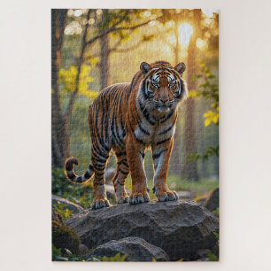 Puzzle Le majestueux Tiger se tient sur des rochers