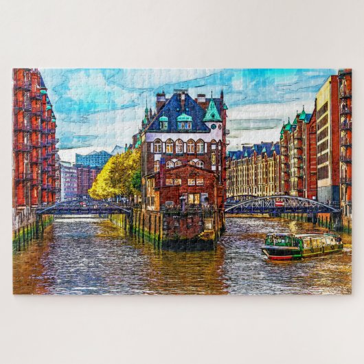 Puzzle Le monument de Hambourg Wasserschloss, Allemagne. (Horizontal)