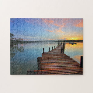 Puzzle Le paysage marin des quais de bois au coucher du s