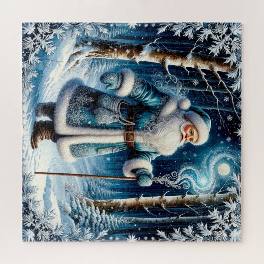 Puzzle Le Père Noël dans une forêt de neige magique (Horizontal)