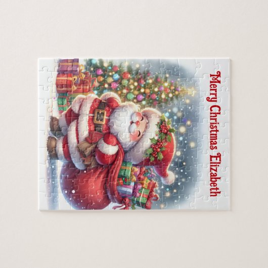 Puzzle Le Père Noël Personnalisez Nom Cadeau pour enfants (Horizontal)