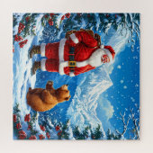 Puzzle Le Père Noël rencontre un ours amical dans la mont (Horizontal)
