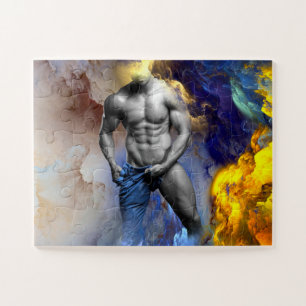 Puzzle le physique d'homme musclé en nuances de gris de S