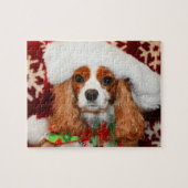 Puzzle Le Roi Cavalier Charles Spaniel À Santa Hat (Horizontal)