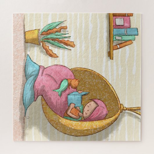 Puzzle Lecture cosy de sirène avec sirène de chat illustr (Horizontal)