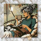 Puzzle Lecture douce Lady avec café et chat