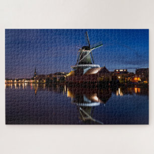 Puzzle Leidschendam moulin à vent avec réflexion la nuit