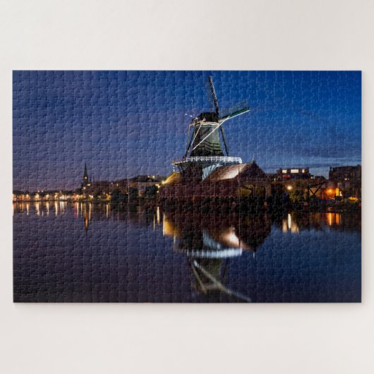 Puzzle Leidschendam moulin à vent avec réflexion la nuit (Horizontal)