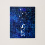 Puzzle Leo Zodiac Constellation bleu foncé Galaxie Monogr<br><div class="desc">Leo Zodiac Constellation Bleu foncé Galaxie Monogramme Design. Avec police de script brossé tendance, couleur arrière - plan céleste bleu foncé, constellation d'étoiles brillantes et symbole Lion. Symbole astrologique moderne Horoscope de naissance, est parfait pour n'importe quel anniversaire Leo Du 23 Juillet au 22 Août! Avec Monogrammed en option Premier...</div>