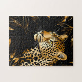 Puzzle Léopard Guépard Noir Or Jungle Safari Feuilles (Horizontal)