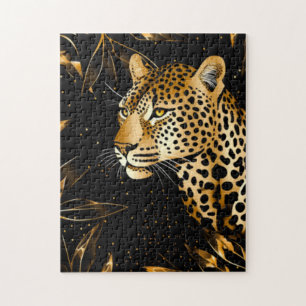 Puzzle Léopard Guépard Noir Or Jungle Safari Feuilles