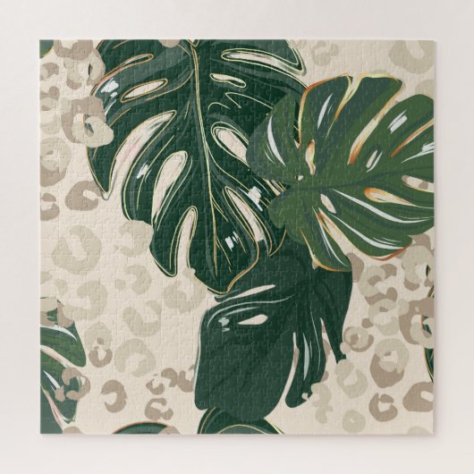 Puzzle Leopard Monstera : Jungle Imprimer Vintage. (Vertical)