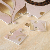 Puzzle Léopard noir et or sur fond rose (Côté)
