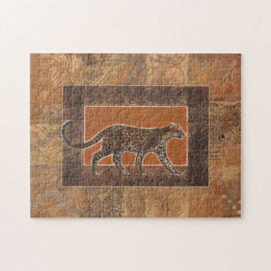 Puzzle Leopard sur Orange et Arrière - plan Brown (Horizontal)