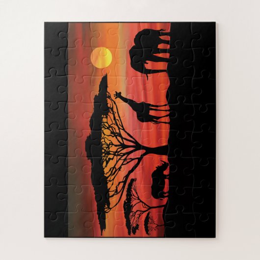 Puzzle Les animaux africains dans un coucher de soleil du (Vertical)